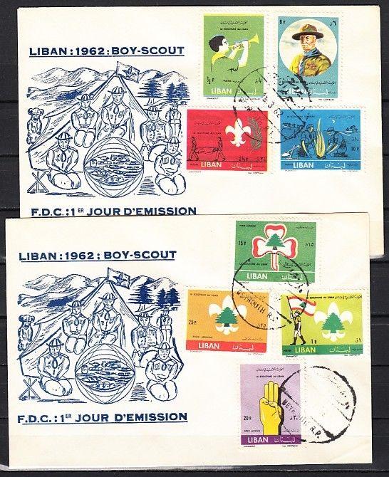 Lebanon, Scott cat. 376-380, C331-333. Scouting Anniversary. First day cover. ^