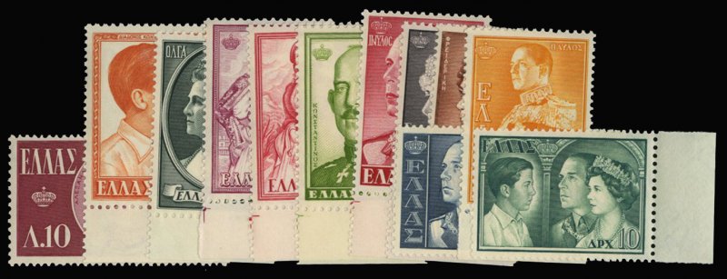 Greece #604/617 Cat$117, 1957 10l-10d, complete except for 30l and 3d, never ...