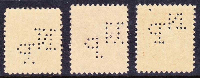 1c, 2c Offset and 4c P.11 Washington OG NH with NP Perfins