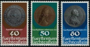 ZAYIX Liechtenstein 654-656 MNH Humanistic / Coins on Stamps 