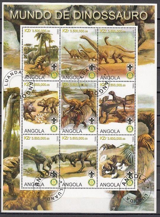 Angola, 2000 Cinderella issue. Dinosaurs sheet of 9. Canceled.