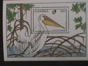 GAMBIA- BEAUTIFUL LOVELY-GREAT WHITE PELICAN MANGROVE BIRD MNH SHEET- VF