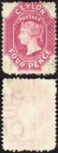 Ceylon SG52b 4d Rose Wmk CC (large) Cat 130 pounds