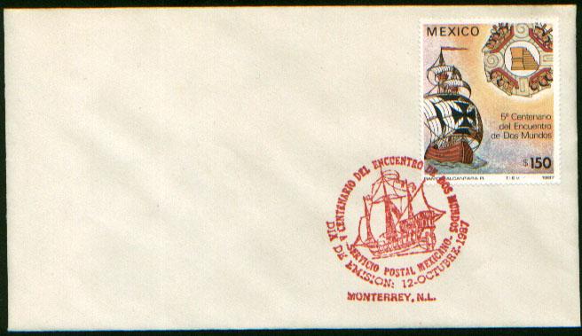 MEXICO 1519, FDC Preparation 500th Anniv of Columbus Voyages