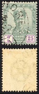 Johore SG47 25c Green and Mauve Fine used Cat 50 pounds