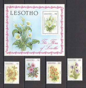 B1407 1987 Lesotho Nature Flora Flowers #640-43 Set+Bl Mnh