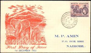 1955 KENYA UGANDA TANGANYIKA FIRST DAY ELEPHANT ISSUE WITH CACHET