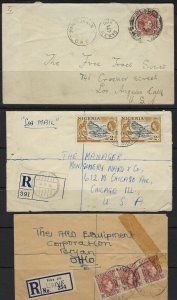 UK GB NIGERIA 1940 50 THREE COVERS TO US ONE WITH POSTAGE DUE 5 CENTS TO