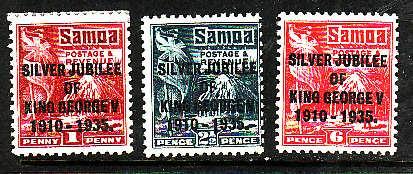 Samoa-Sc#163-5-Unused hinged og  set-KGV-Silver Jubilee-1935-