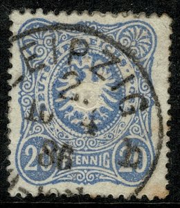 GERMANY EMPIRE 1880-87 20pf DULL BLUE USED (VFU) SG 42a P.13.5 x 14.5 VF