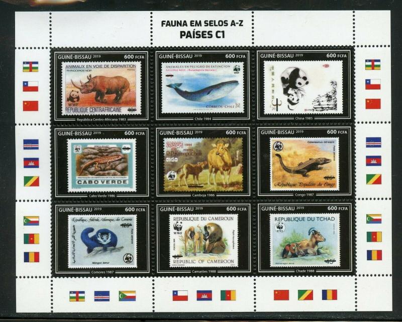 GUINEA BISSAU 2019 FAUNA ON STAMPS WWF  SHEET II  MINT NEVER HINGED