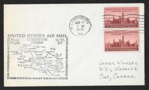 UNITED STATES First Flight Cover 1948 Lynchburg-Cincinnati