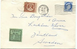 5c Wilding to Sweden postage due 20 ore tied to 1960 cover Canada