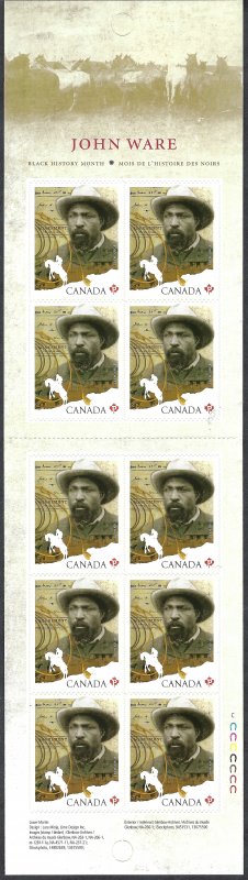 Canada #2520a P Black History Month - John Ware (2012). Booklet of 10. MNH