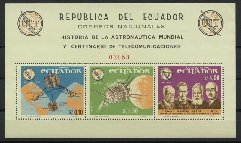 ECUADOR PAIR OF SOUVENIR SHEETS UIT / ITU NH,one minor bend