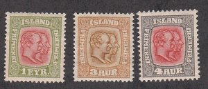 Iceland # 71-73, Kings Christian IX & Frederik VIII, Mint Hinged, 1/3 Cat