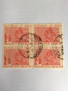 India 1950 inauguration used block of 4 unhinged