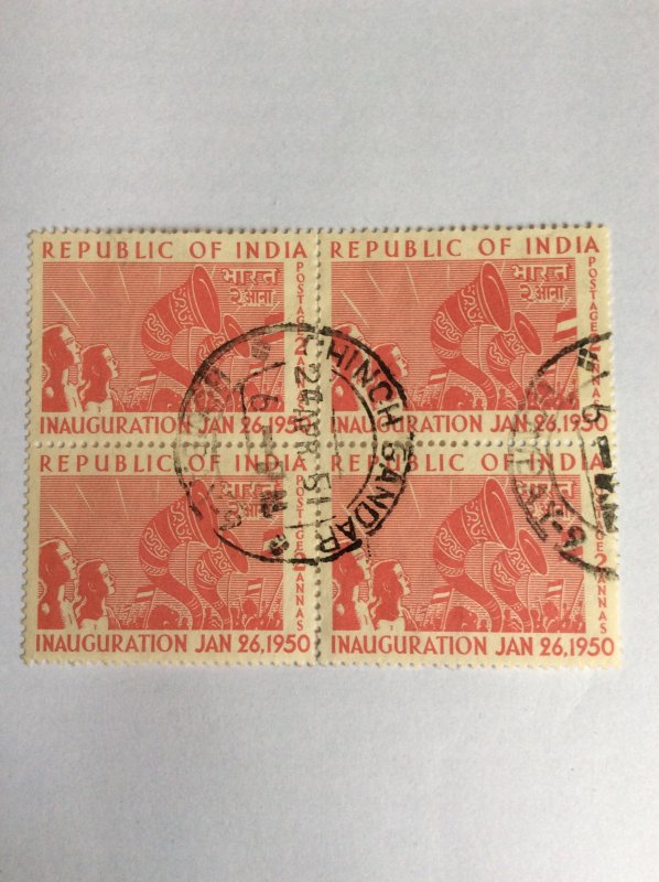 India 1950 inauguration used block of 4 unhinged