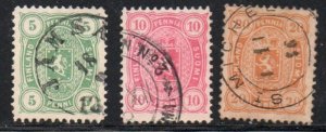 Finland Sc 31-33 1885 Coat of Arms low value stamps used