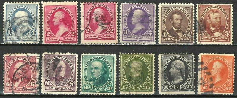 #219-229 US SET 1890-1893 BANK NOTE SERIES-USED-N/G-FINE