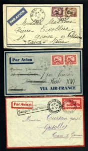 Lot 6 Indo China 5 Covers 1930-1940 Saigon-Marseille Handi R.P. Multi stamps