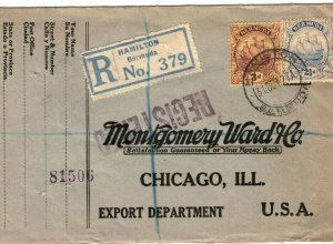 BERMUDA Cover Hamilton Registered USA Chicago Good Commercial Usage 1927 SG19