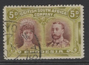 RHODESIA SG141 1910-3 5d PURPLE-BROWN & OLIVE-GREEN FINE USED