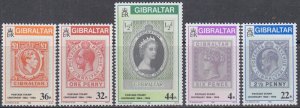 GIBRALTAR Sc # 485-9 CPL MNH SET of 5 - QUEEN ELIZABETH II, STAMPS on STAMPS