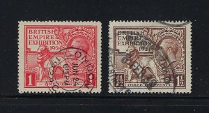 GREAT BRITAIN SCOTT #185-86 1924 BRITISH EMPIRE EXHIBITION- USED