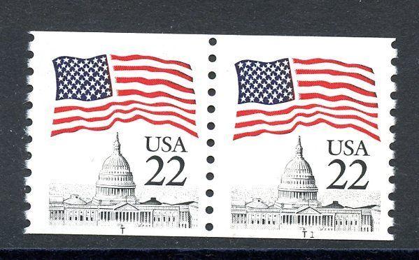 U.S. 1987 Flag Over Capitol Coil Pair Plate #T1 MNH