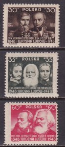 Poland 1948 Sc 430-2 Dembinski Bern Worcell Sciegienny Engels Marx Stamp MH