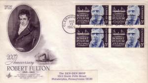 US FDC Sc.# 1270 Robert Fulton, Steamboat Blk of 4 L439