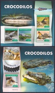 Gs1733 2019 Mozambique Crocodiles Reptiles Fauna #10132-135+Bl1462 Mnh