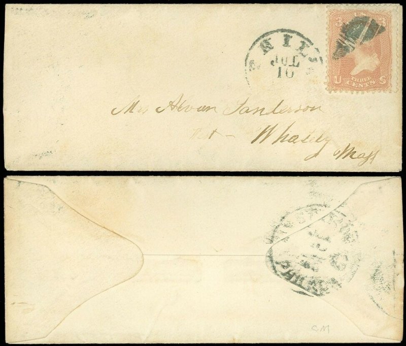 1861c Philly, REVOLUTIONARY SOLDIER'S HAT Artistic Fancy Cancel, SC #65 Cover 