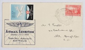 AUSTRALIA 1937 Airmail Exhib blue printing cover with blue vignette block.