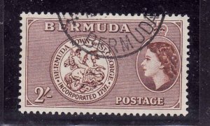 Bermuda-Sc #158-used-2sh yellow brown-QEII-1953-58-