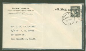 US 611 Cover from the experimental flights between San Francisco and Santa Rosa, CA on Feb. 27, 1924.  A large and a small airm