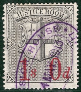 GB Revenue Stamp 1s JUSTICE ROOM London Local Used 1913 Oval {samwells}Y2WHITE55