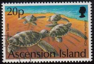 Ascension 1994 used Sc #585 20p Green turtles 4 on beach