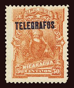 NICARAGUA Hiscocks #H10 1891 UPU with Telegrafos overprint unused NG