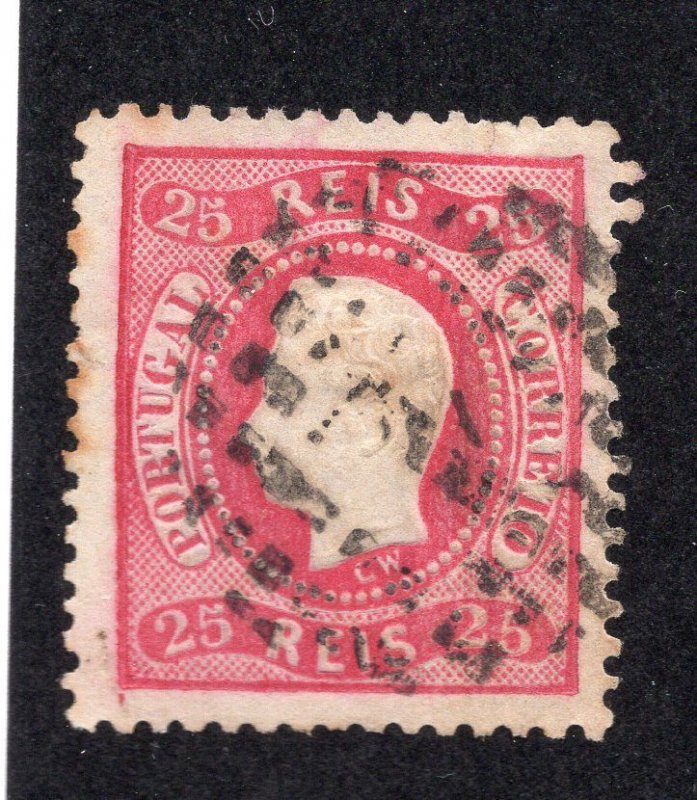 Portugal 1870 25r rose Luiz, Scott 41 used, value =  $3.75