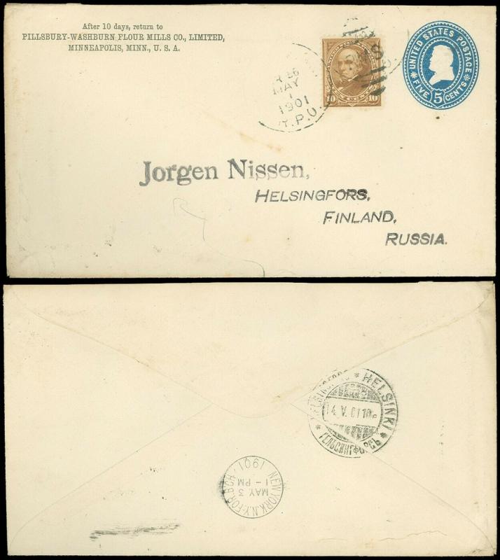 5/1/1901 RPO, PILLSBURY FLOUR C/C, Foreign Use FINLAND RUSSIA, SC #283a #U377