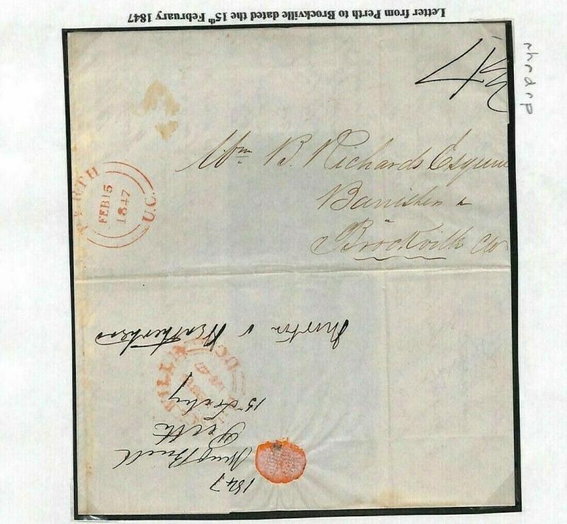 UPPER CANADA Cover 1847 *Perth UC* to *Brockville UC* Pre-Stamp MS3309