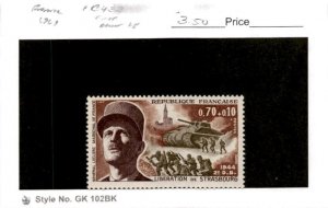 France, Postage Stamp, #B433 Mint LH, 1969 World War 2, Tank (AB)