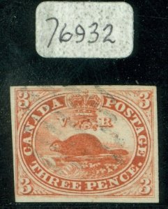 SG 18 Canada 1852-57. 3d red. Very fine used, full margins. BPA cert CAT £450