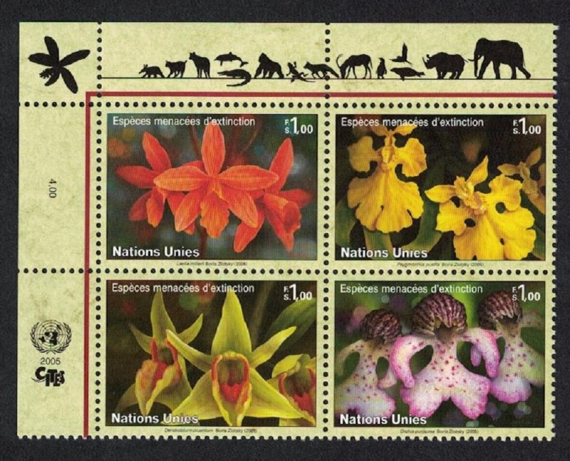 UN Geneva Orchids Endangered Species 13th Series Block of 4v SG#G498-G501 SALE