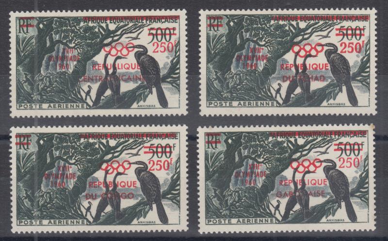 French Africa MNH.1960 red Olympic Air Mail Surcharges for 4 countries, VF