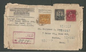 1927 Oak Park IL To Boston Ma Rgstd W/19c Postage Has 10c Monrowe