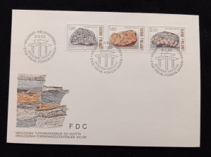 D)1986, FINLAND, FIRST DAY COVER, ISSUE, GEOLOGY, ORBICULAR GRANITE, RAPAKIVI,