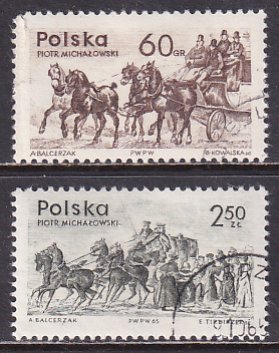 Poland 1965 Sc 1363-4 Mail Coach by Piotr Michalowski Stamp CTO